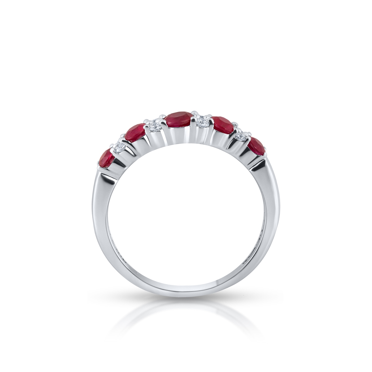 Pierścionek białe złoto z diamentami i rubinami
