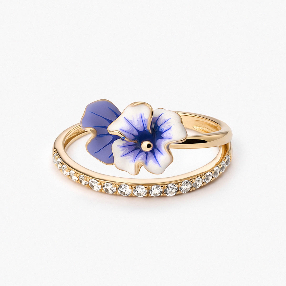 Pierścionek złoty Kwiaty Nocy Bratki