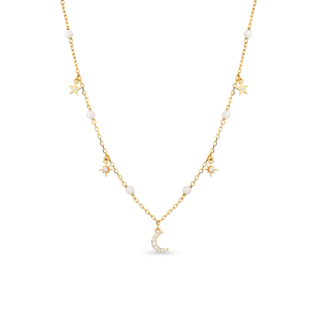 Naszyjnik srebrny pozłacany z perłami