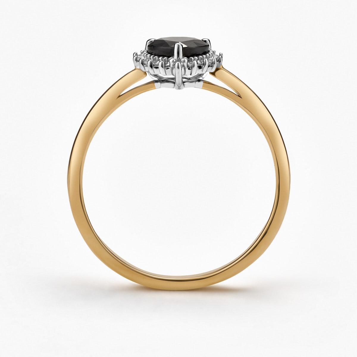 Pierścionek złoty z czarnymi szafirami