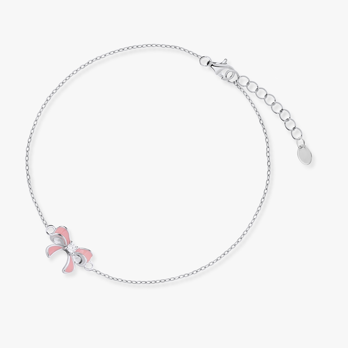 Bransoleta srebrna z różową kokardą