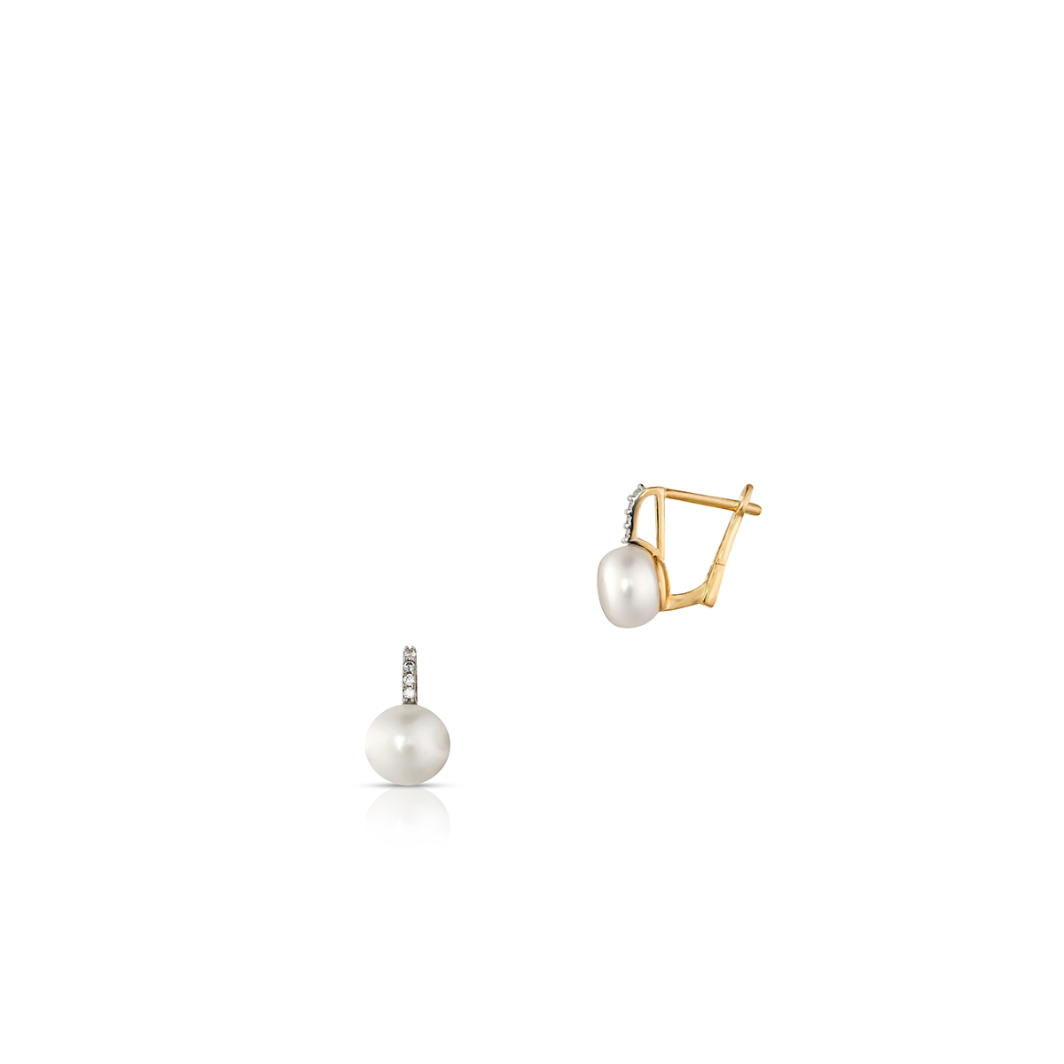 Kolczyki złote bicolor z perłami i cyrkoniami