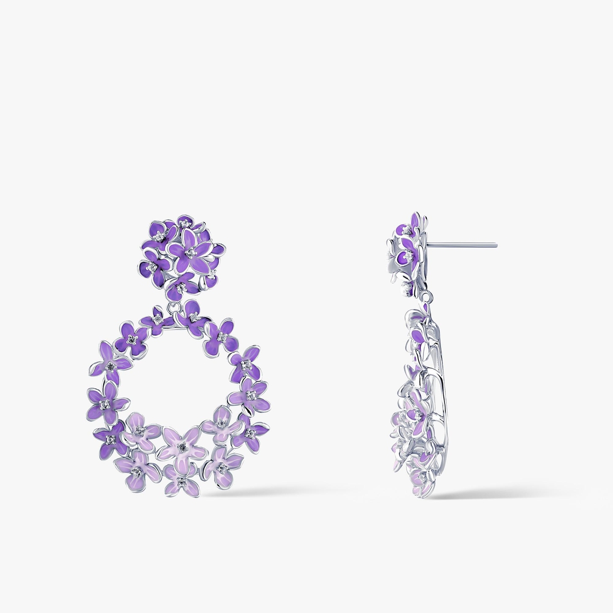 Kolczyki srebrne Kwiaty Nocy Fioletowy Bez