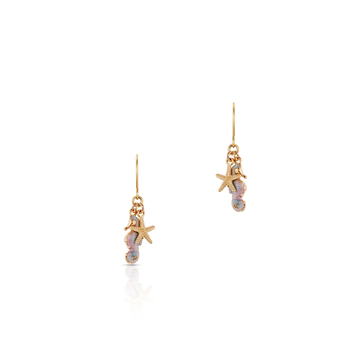Kolczyki złote z konikiem morskim i rozgwiazdą Santorini
