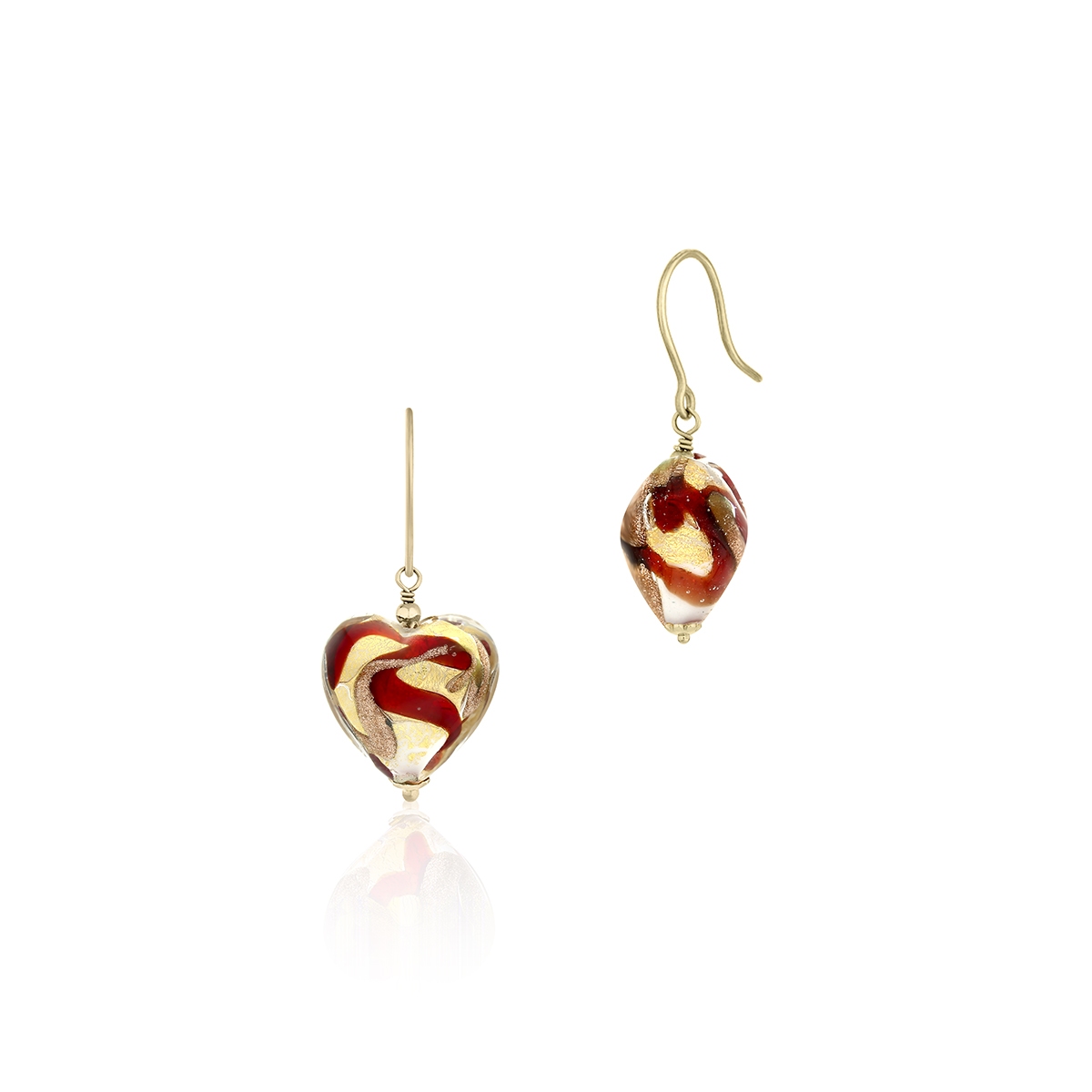 Kolczyki złote serca szkło Murano
