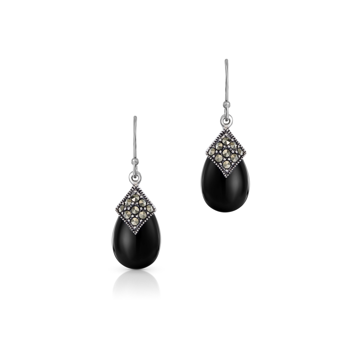 Kolczyki srebrne z onyksami i markasytami