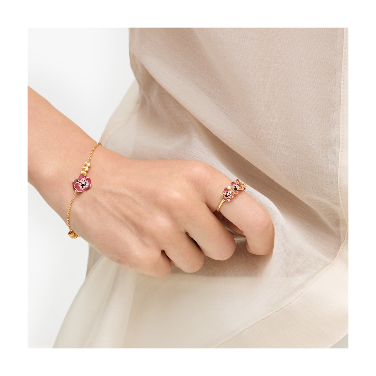 Bransoleta srebrna Kwiaty Nocy Bratki