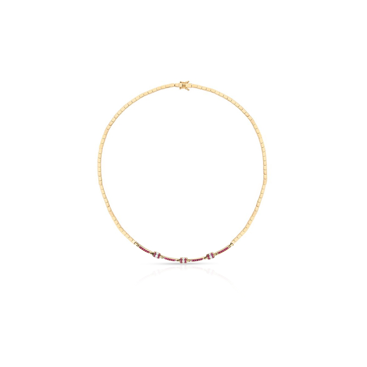 Naszyjnik złoty z diamentami i rubinami