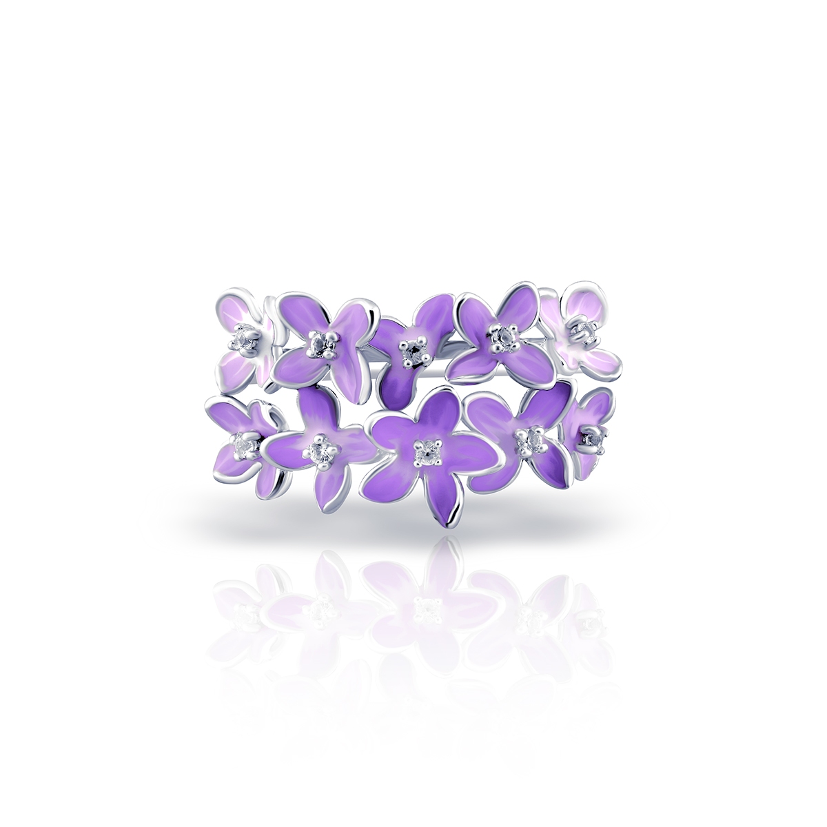 Pierścionek srebrny Kwiaty Nocy Fioletowy Bez