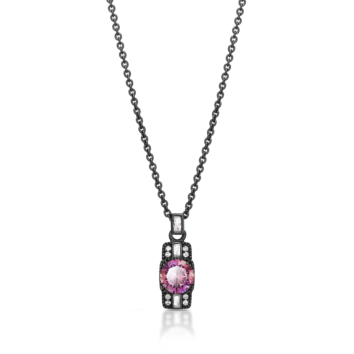 Naszyjnik srebrny z białymi i różowymi cyrkoniami METEORY