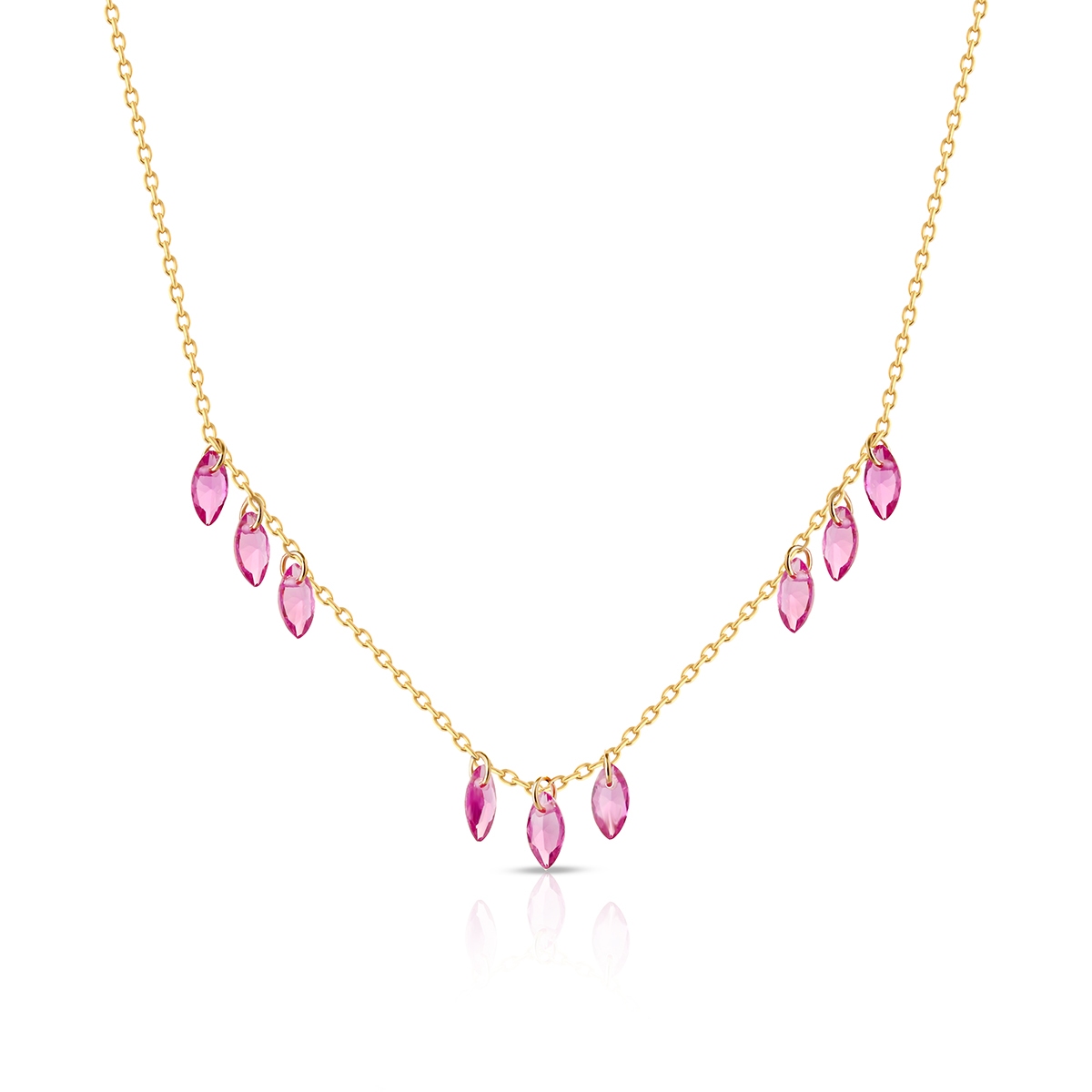 Naszyjnik srebrny pozłacany z różowymi cyrkoniami