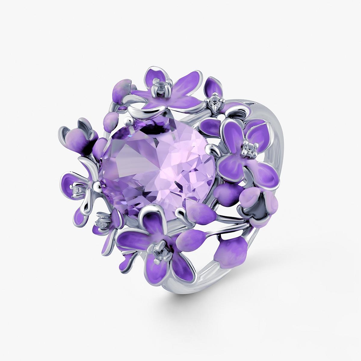 Pierścionek srebrny Kwiaty Nocy Fioletowy Bez