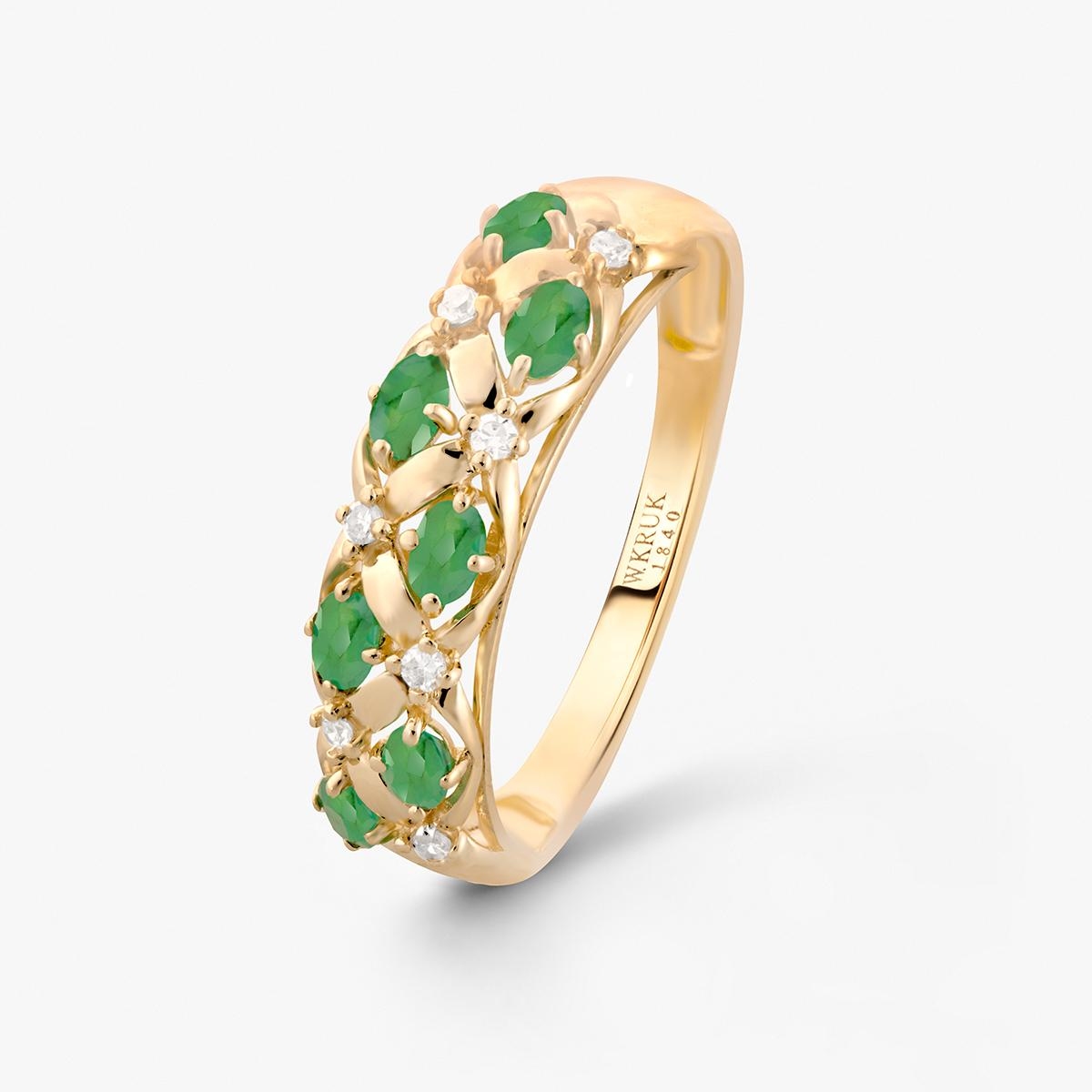 Pierścionek złoty ze szmaragdami i diamentami Trio