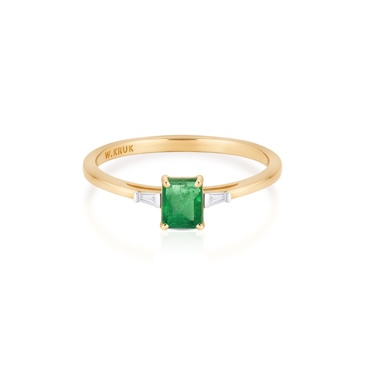 Pierścionek złoty ze szmaragdem i diamentami