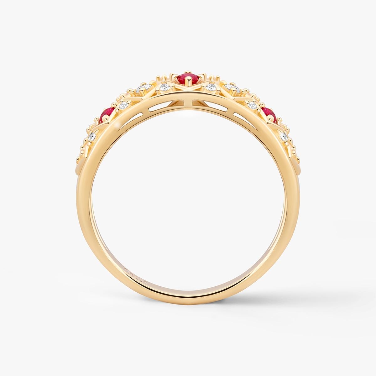 Pierścionek złoty z rubinami TRIO