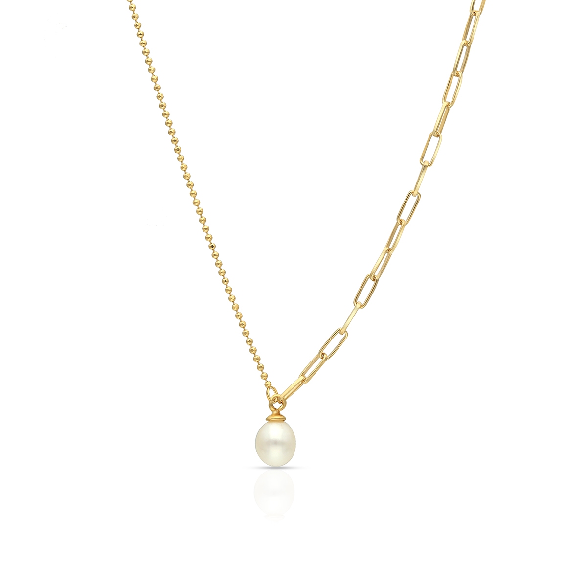 Naszyjnik srebrny pozłacany paper clip z perłą