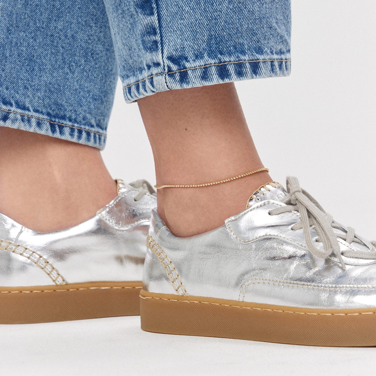 Bransoleta srebrna pozłacana na nogę