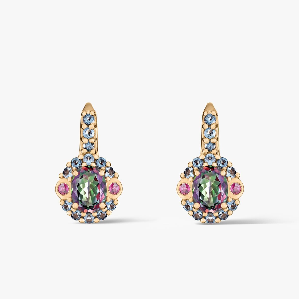 Kolczyki złote z topazami i rodolitami