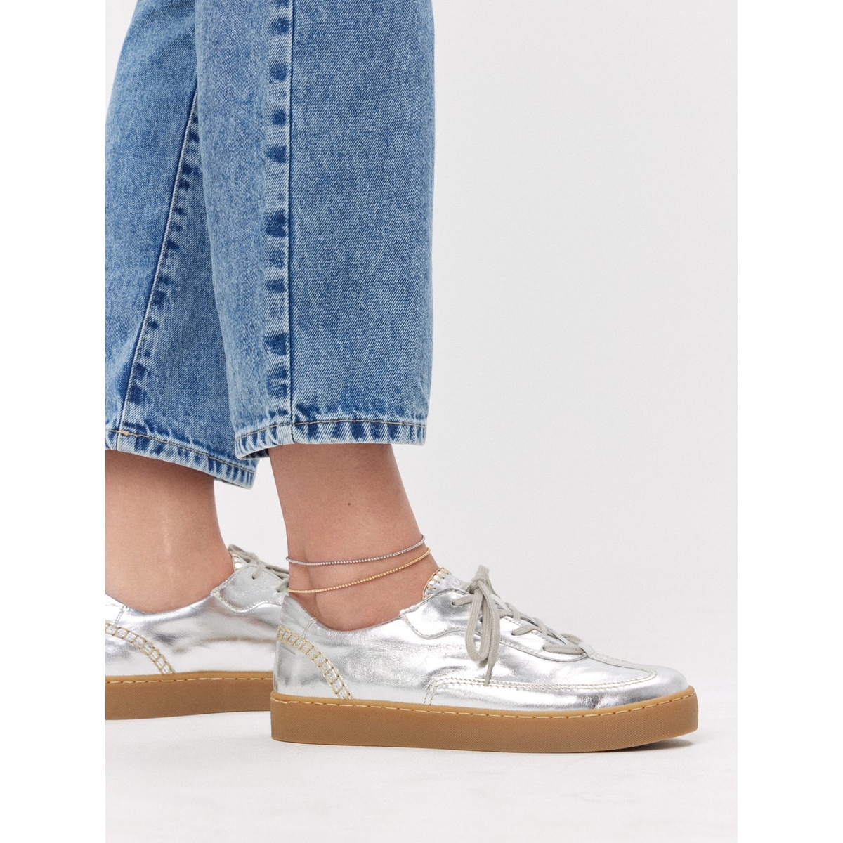 Bransoleta srebrna pozłacana na nogę