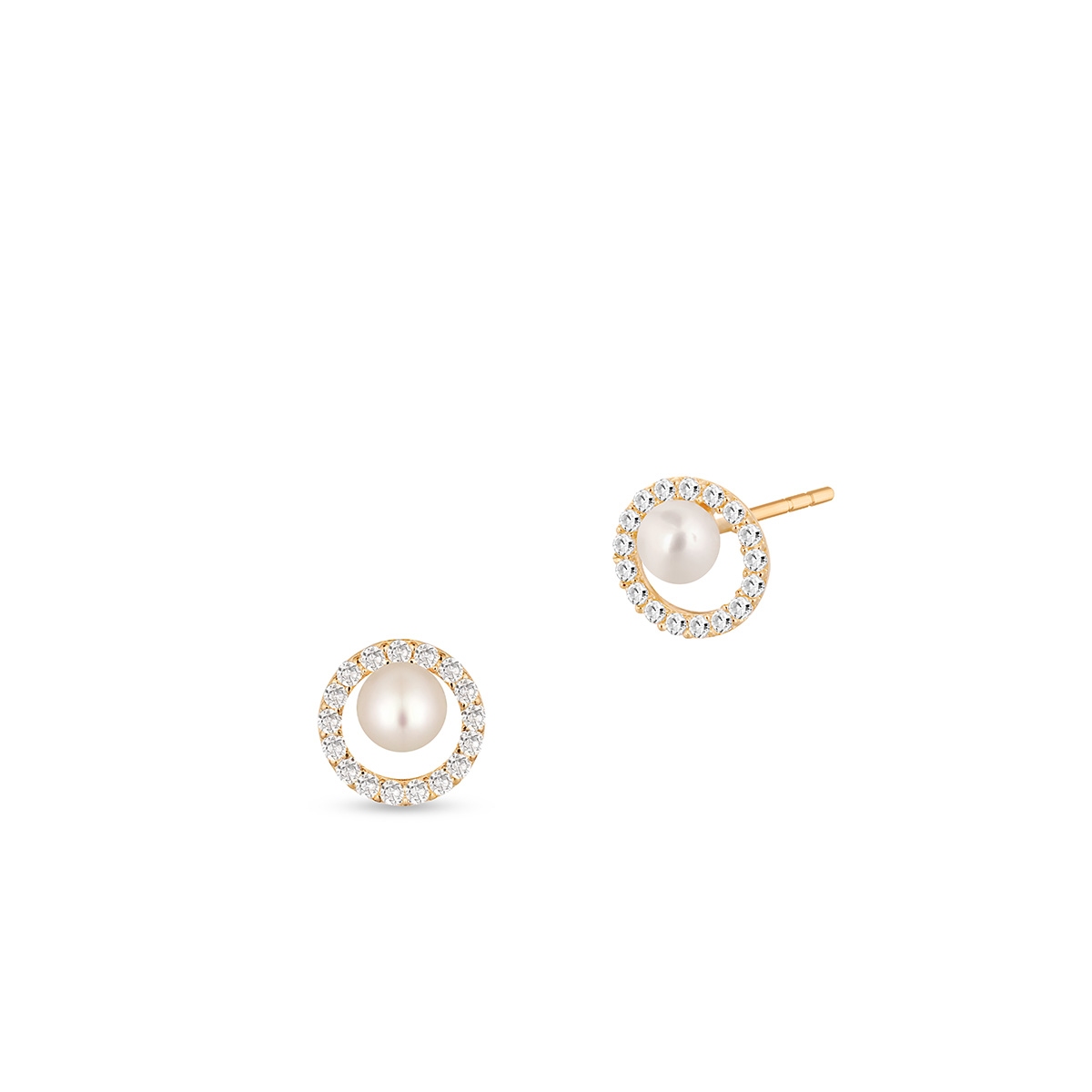 Kolczyki złote z perłą i cyrkoniami