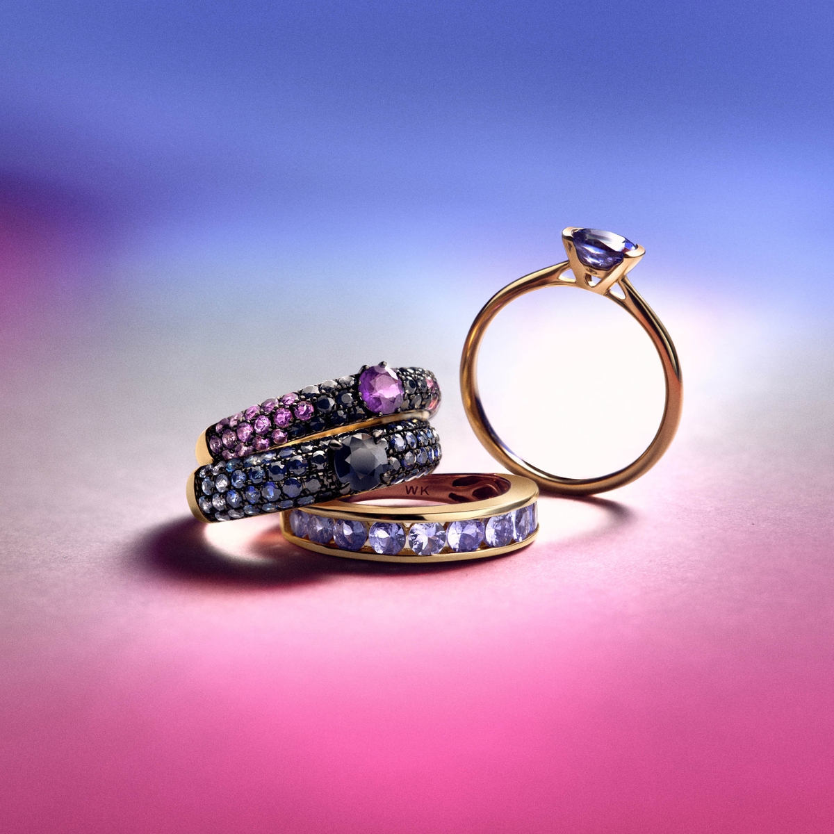 Pierścionek złoty z tanzanitami