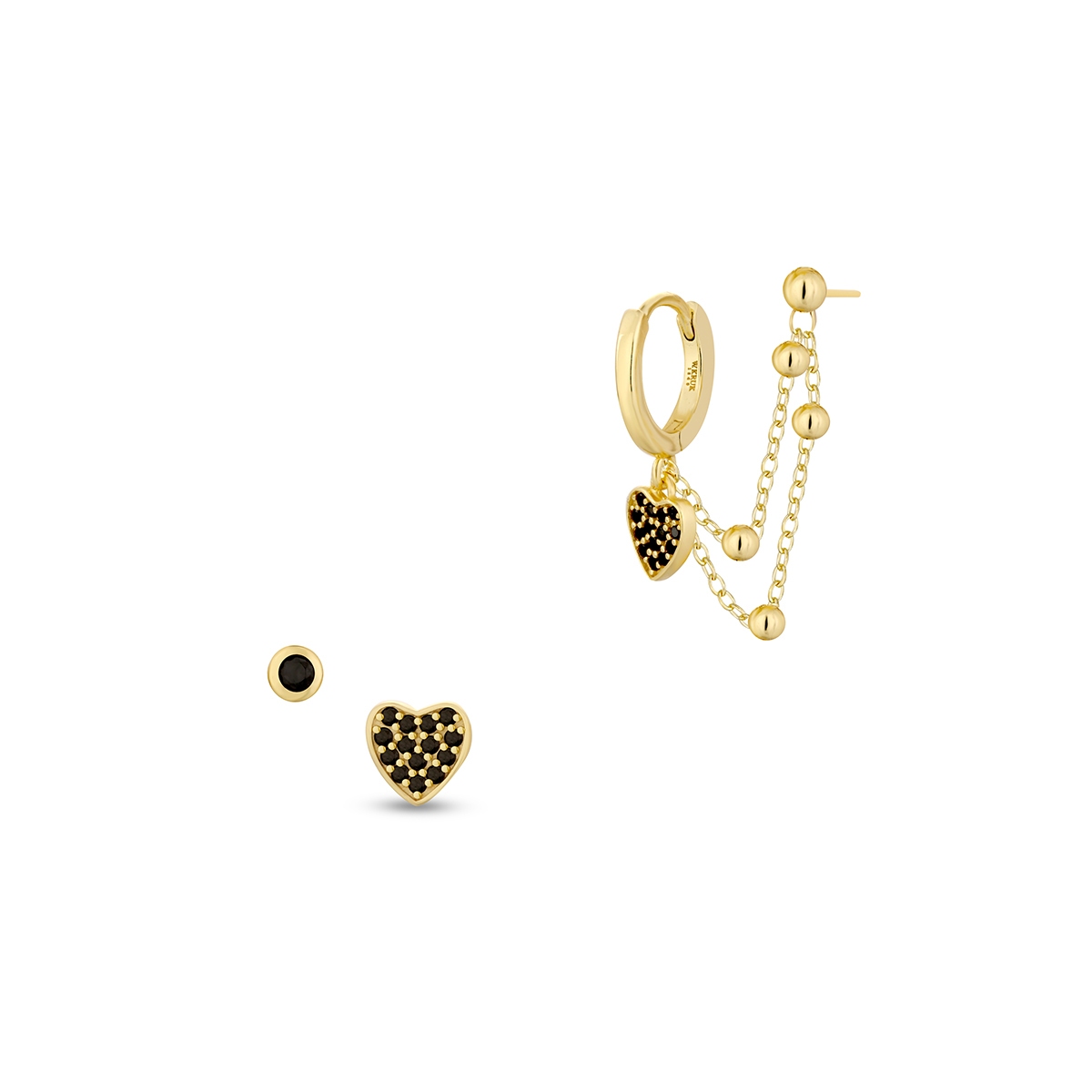 Kolczyki srebrne asymetryczne z czarnymi cyrkoniami