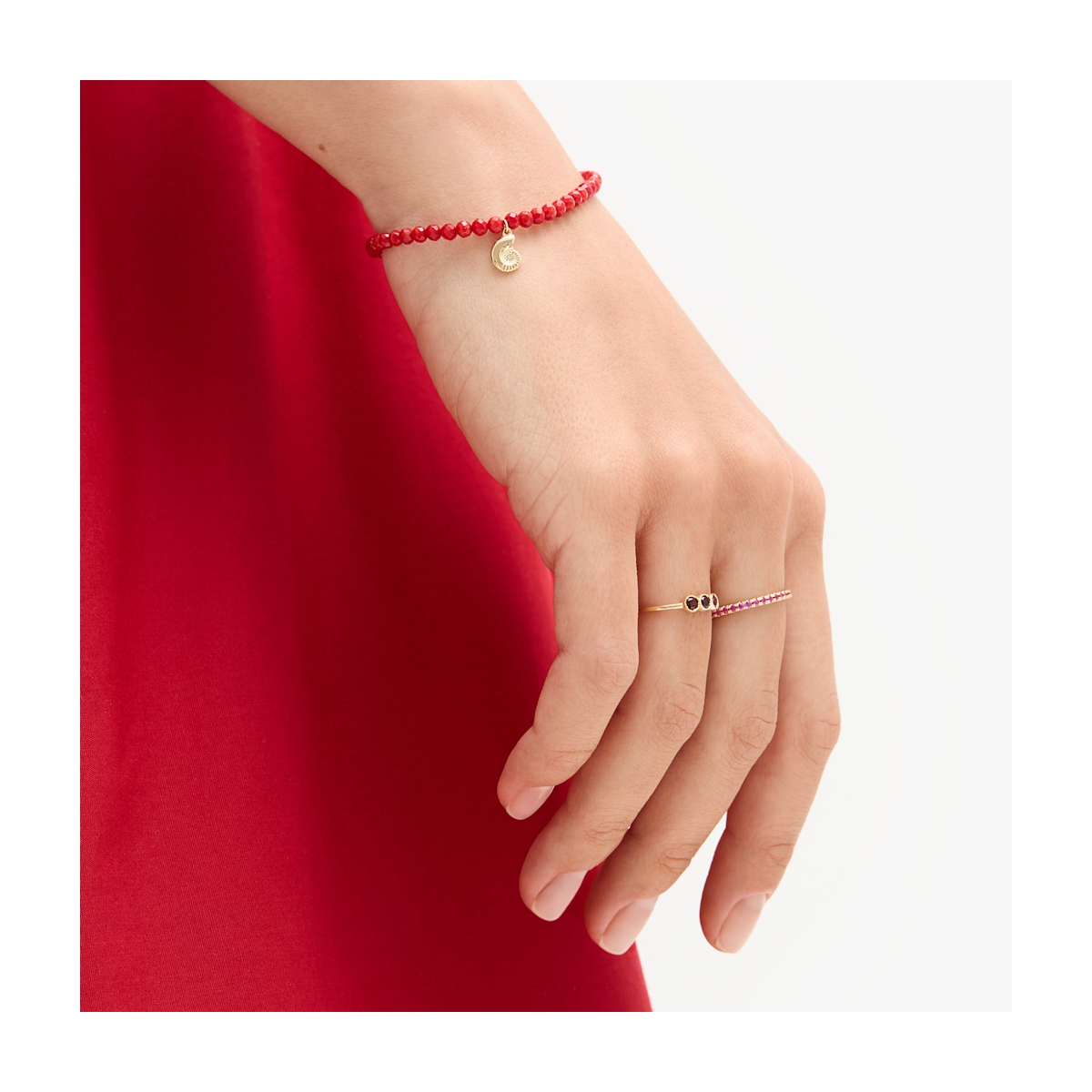 Bransoleta złota z muszlą i koralem Santorini