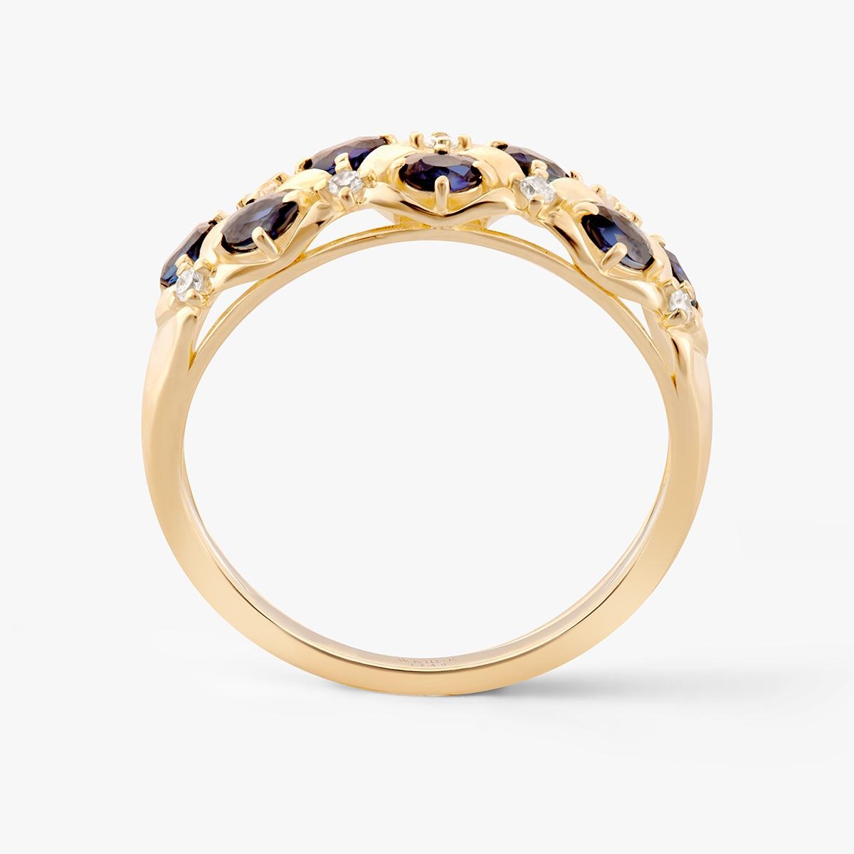 Pierścionek złoty z szafirami i diamentami Trio