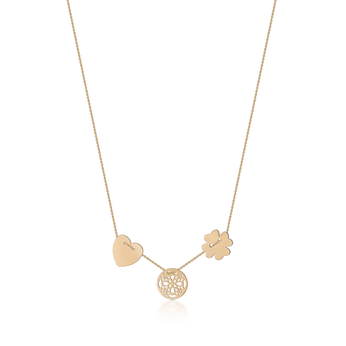 Naszyjnik złoty z trzema elementami ozdobnymi