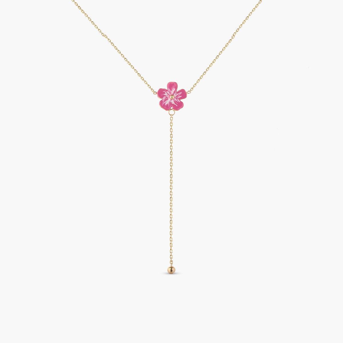 Naszyjnik złoty z różowym kwiatkiem