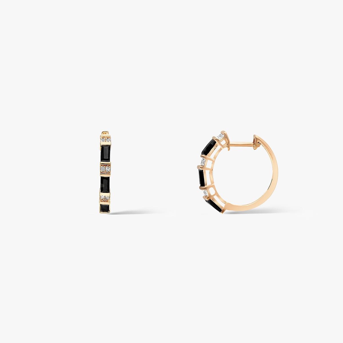 Kolczyki różowe złoto z czarnymi szafirami i topazami