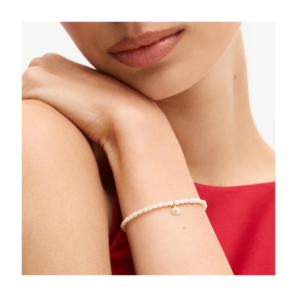 Bransoleta złota z muszlą i perłami Santorini