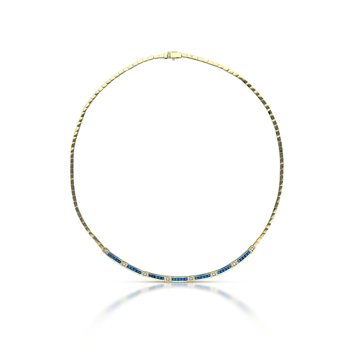 Naszyjnik złoty z szafirami i diamentami