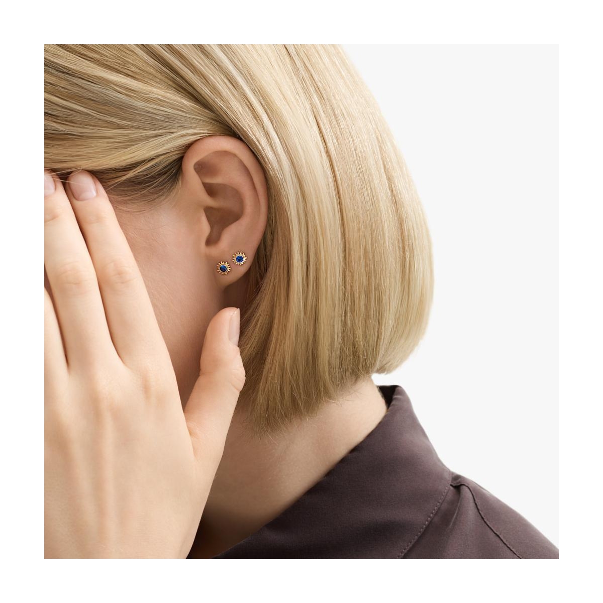 Kolczyki złote z niebieską cyrkonią