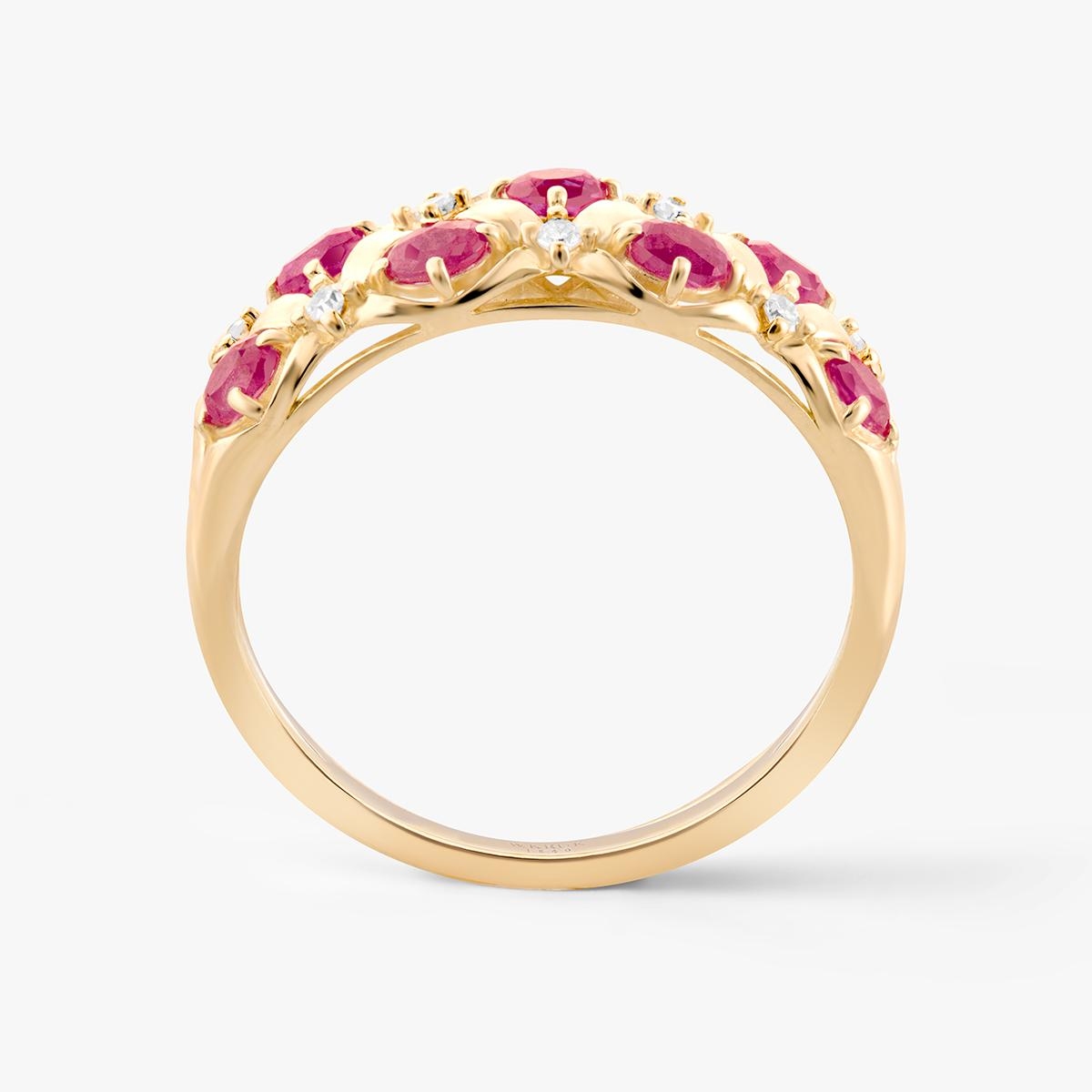 Pierścionek złoty z rubinami i diamentami TRIO