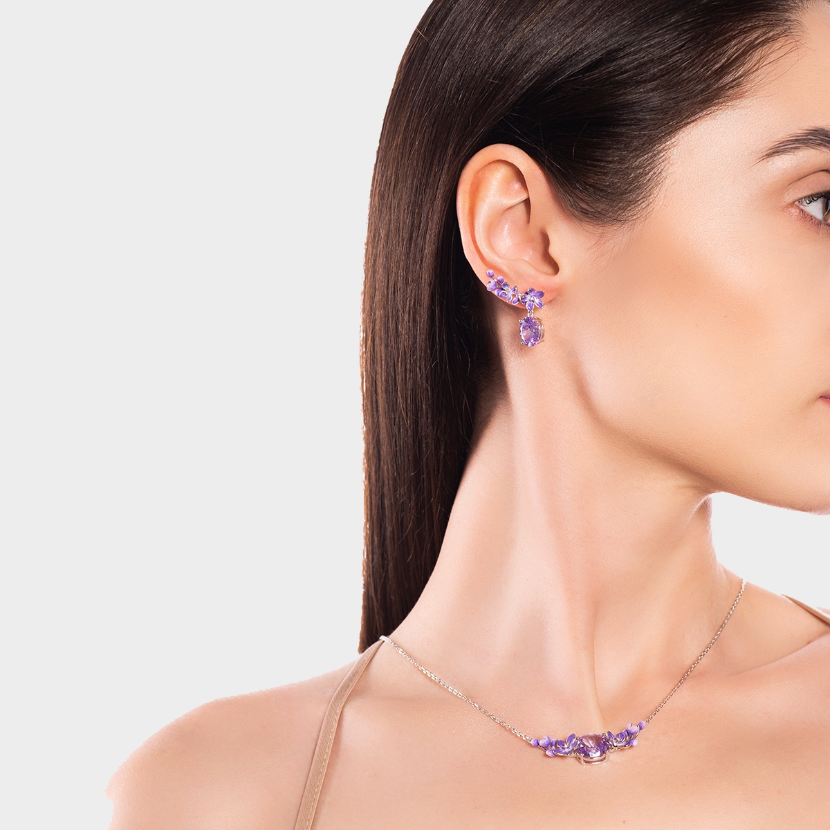 Naszyjnik srebrny Kwiaty Nocy Fioletowy Bez