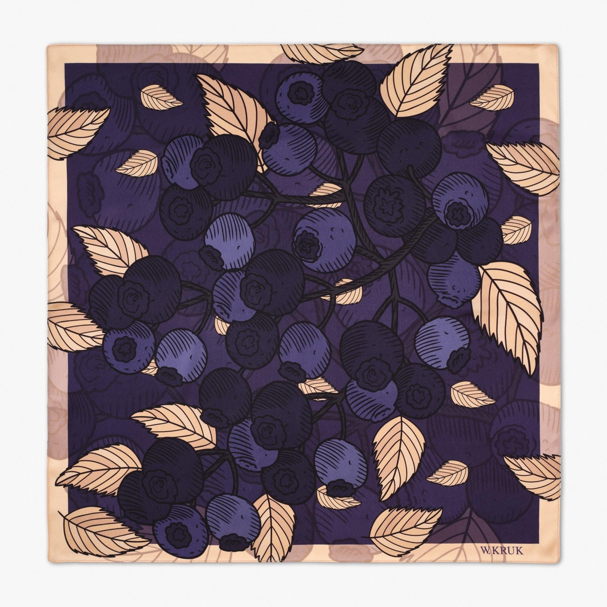 Chusta jedwabna Kwiaty Nocy Borówka