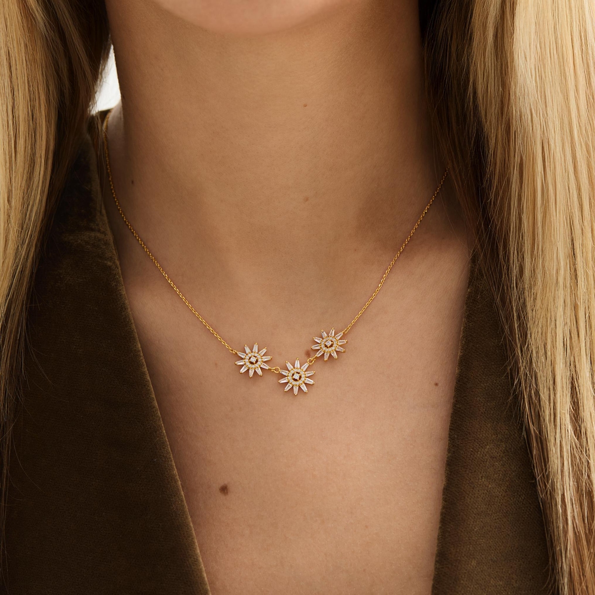 Naszyjnik srebrny pozłacany z cyrkoniami