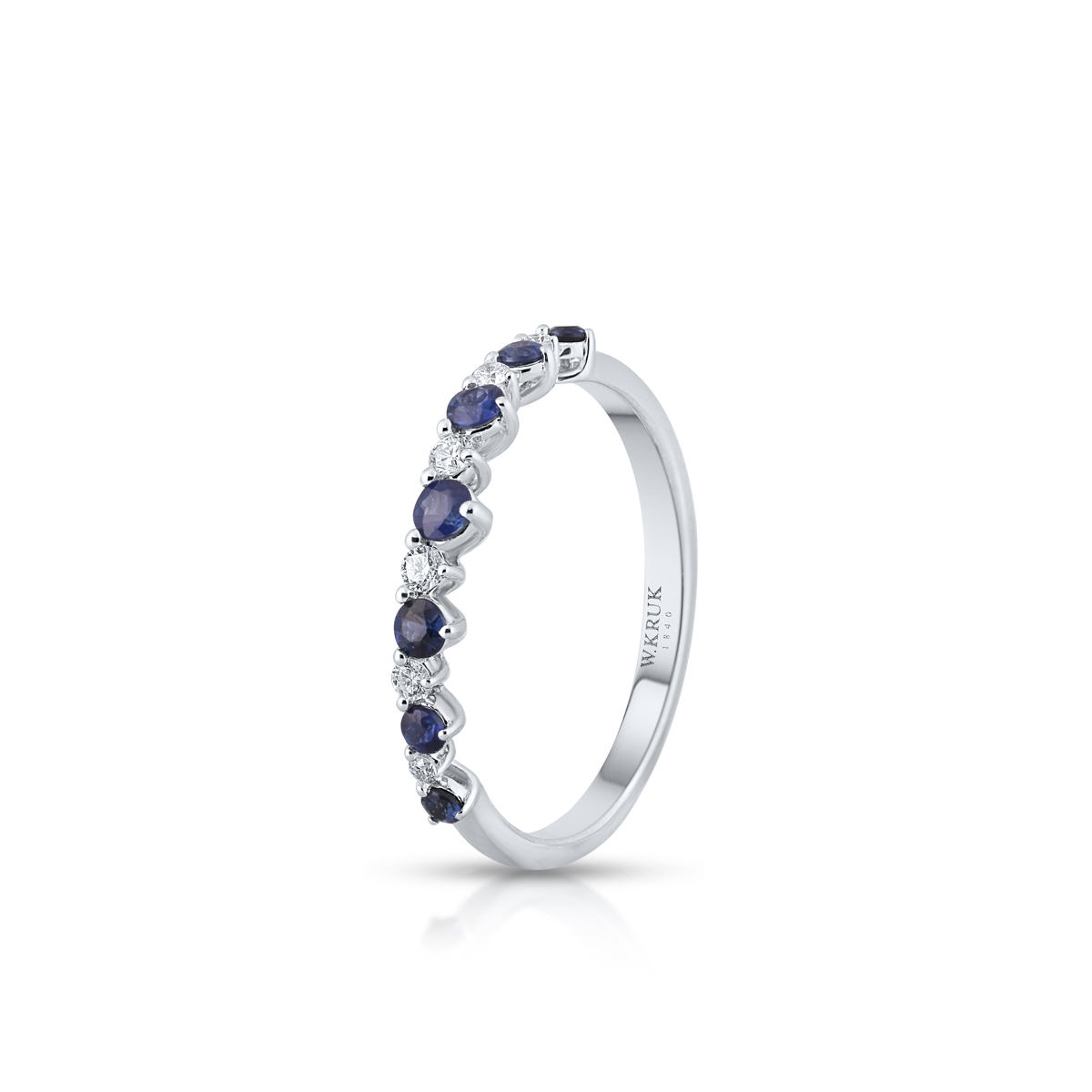 Pierścionek białe złoto z diamentami i szafirami