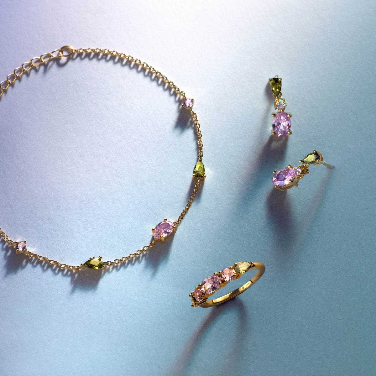 Bransoleta srebrna pozłacana z kolorowymi cyrkoniami