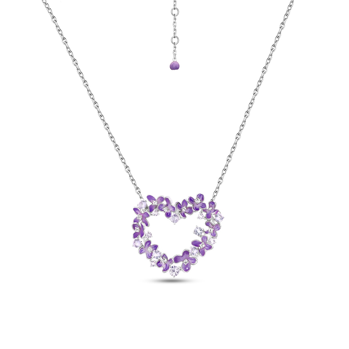 Naszyjnik srebrny Kwiaty Nocy Fioletowy Bez