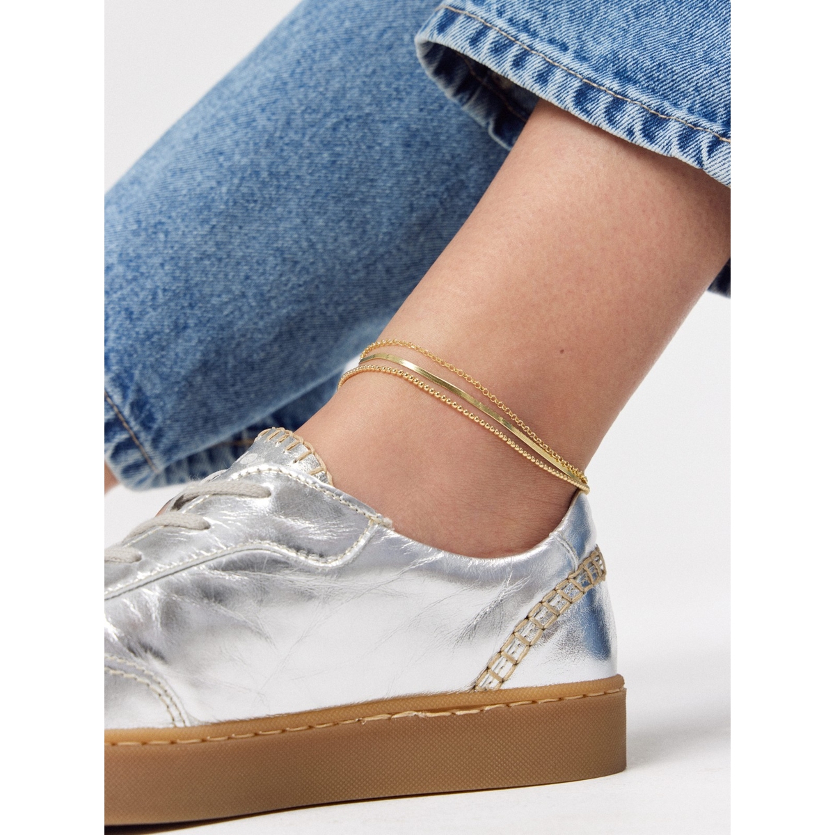 Bransoleta srebrna pozłacana na nogę