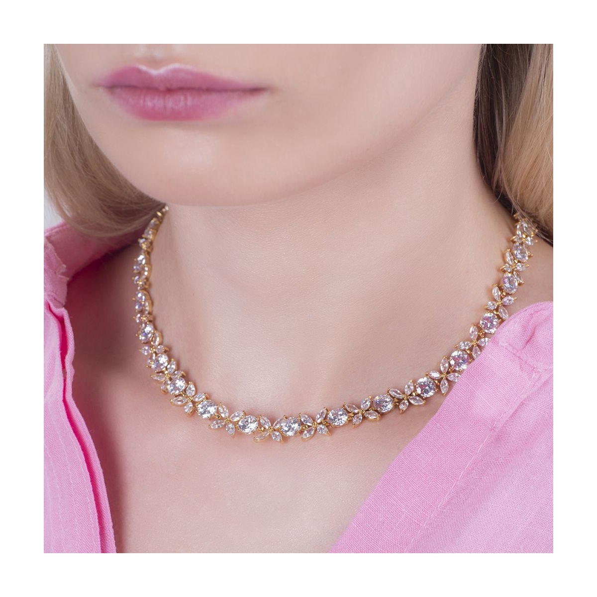 Naszyjnik mosiężny z cyrkoniami W.KRUK