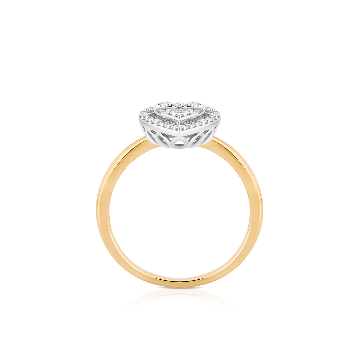 Pierścionek złoty bicolor z brylantem i diamentami serce