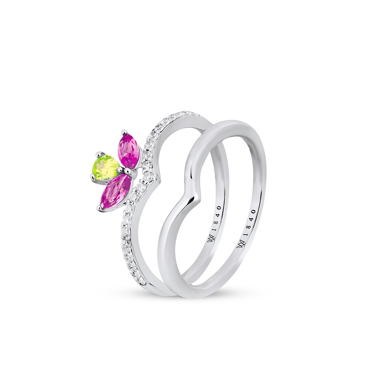 Pierścionek srebrny z kolorowymi kamieniami Mozaika