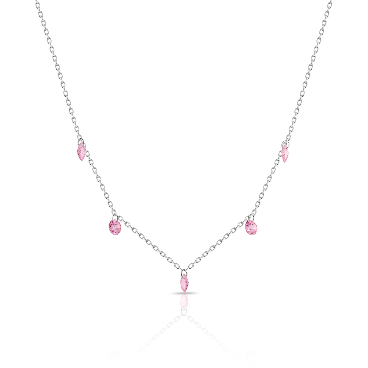 Naszyjnik srebrny z różowymi cyrkoniami