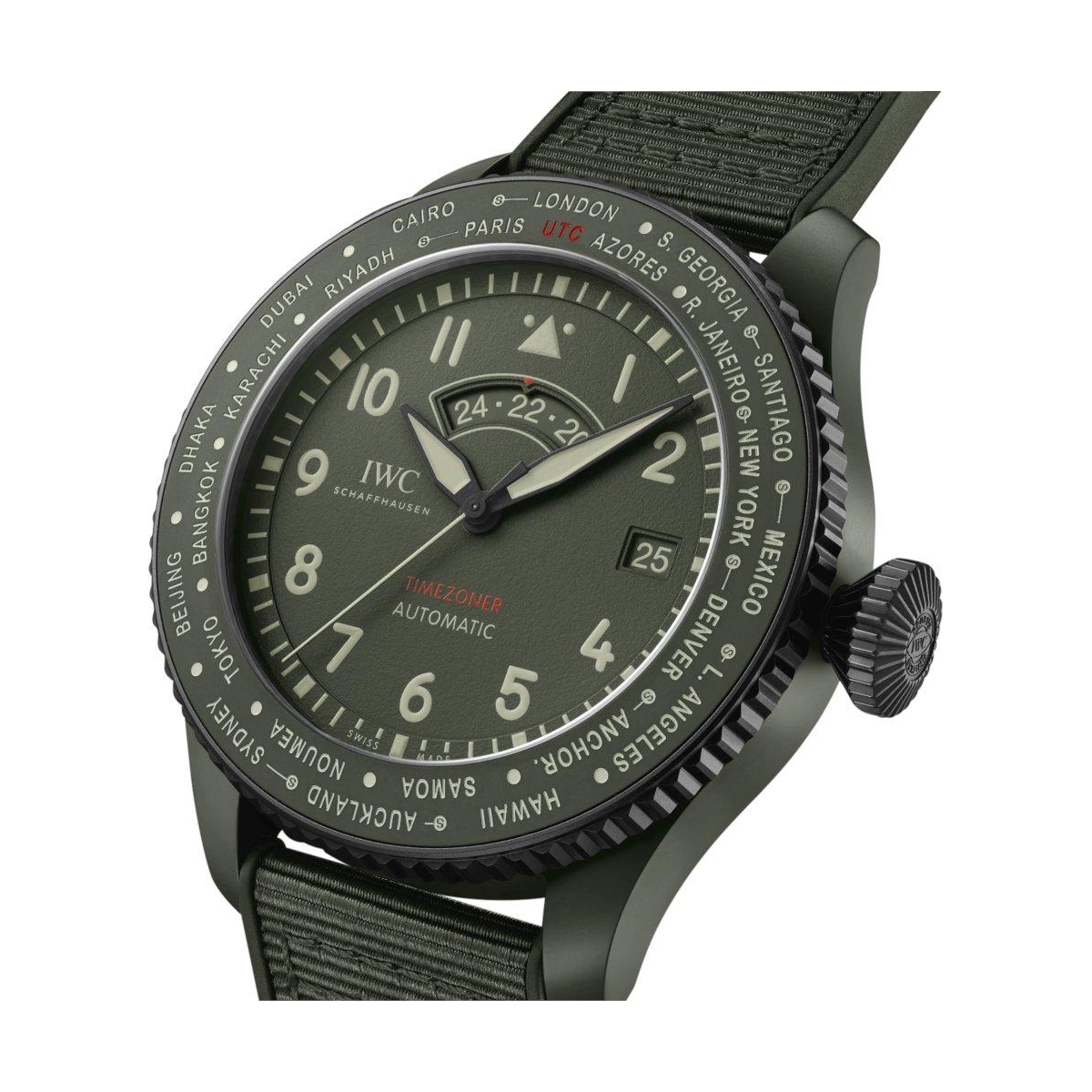 ZEGAREK IWC SCHAFFHAUSEN PILOT'S TIMEZONER TOP GUN WOODLAND