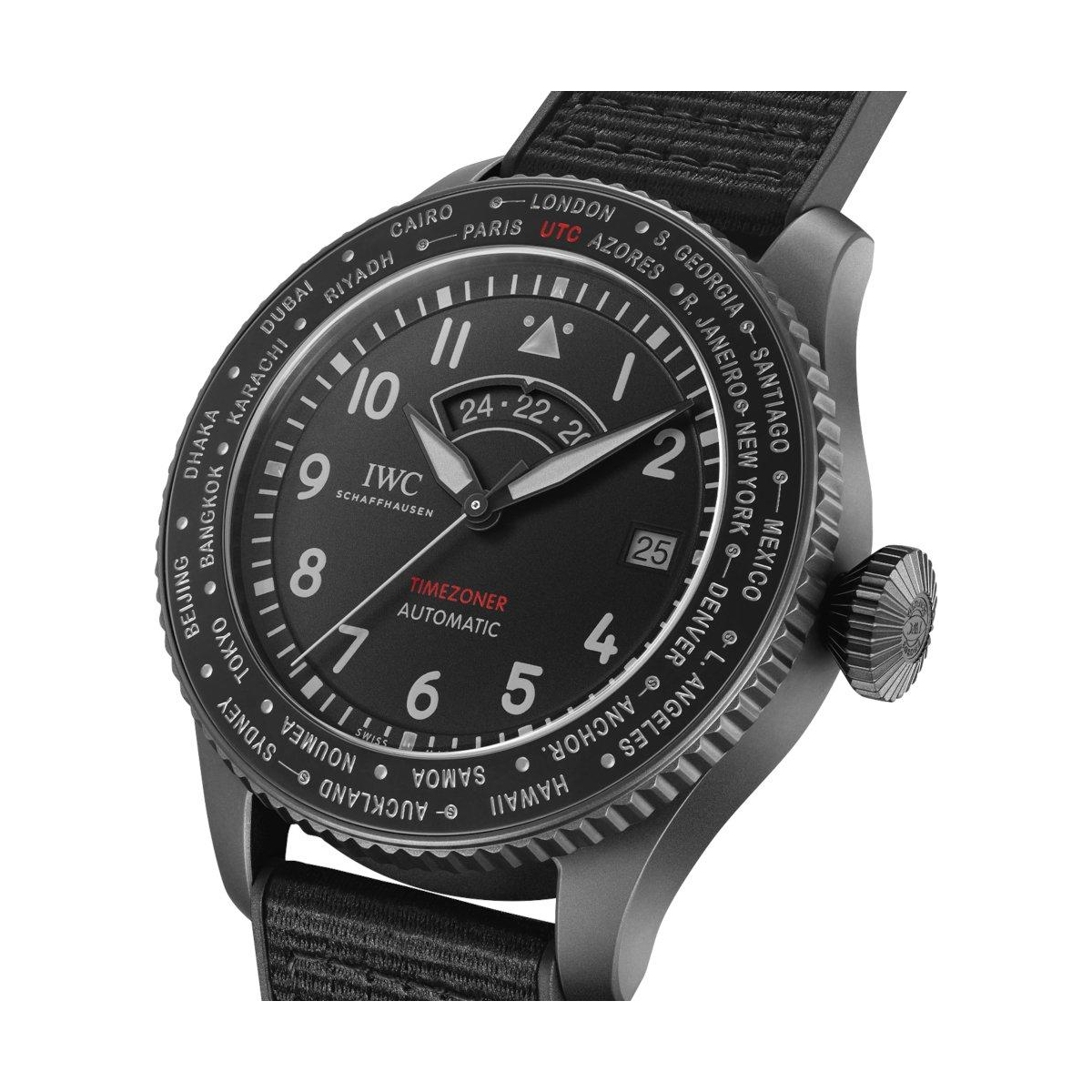 ZEGAREK IWC SCHAFFHAUSEN PILOT'S TIMEZONER TOP GUN CERATANIUM