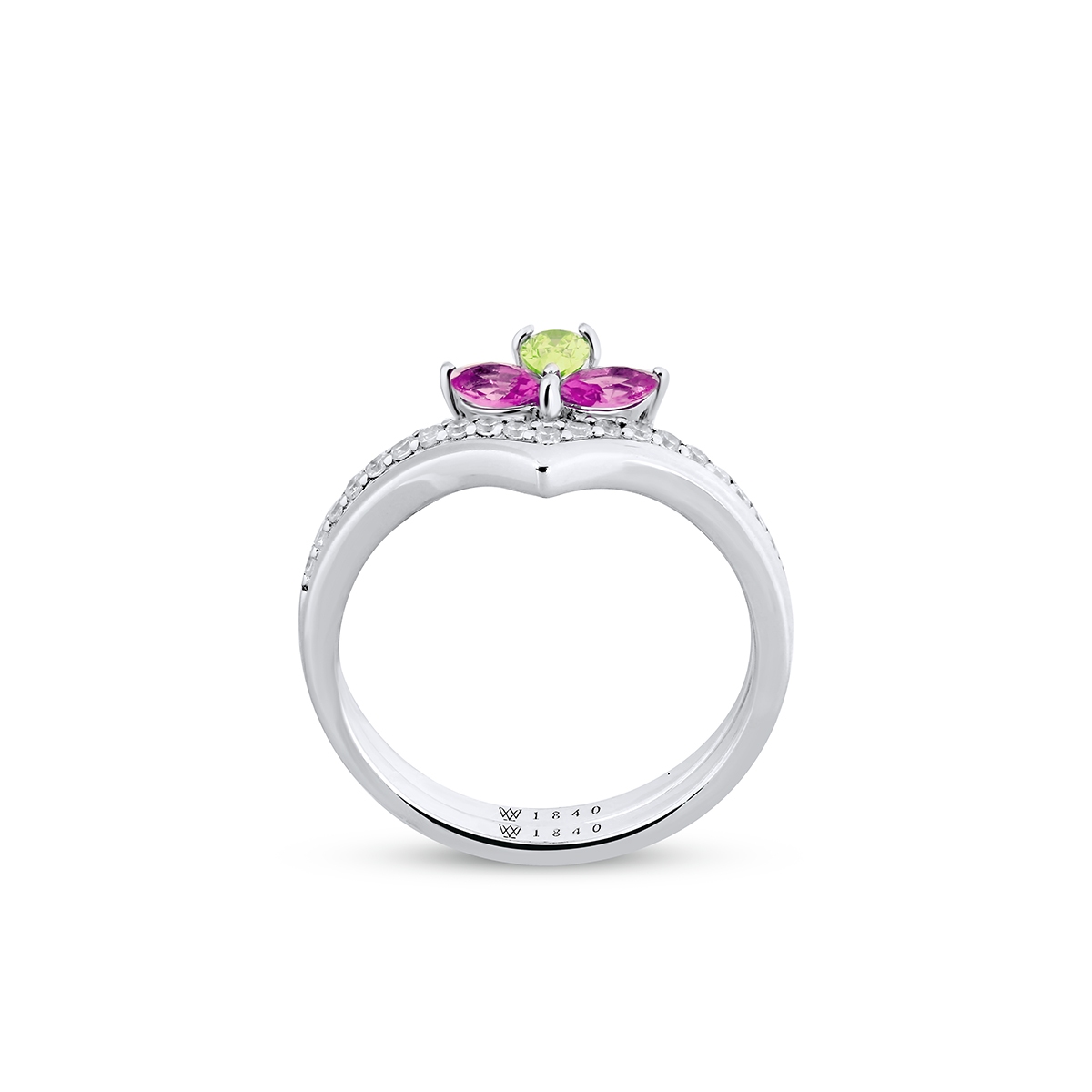 Pierścionek srebrny z kolorowymi kamieniami Mozaika