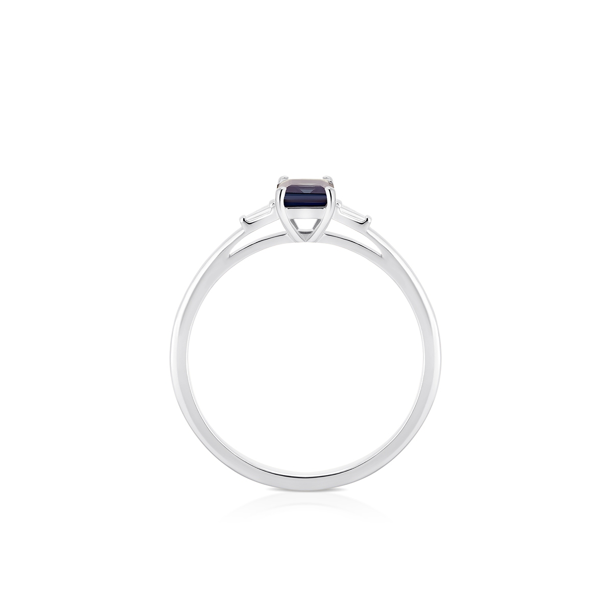 Pierścionek białe złoto z szafirem i diamentami